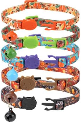 BoomBone 5 Pack Thanksgiving Cat Collar Breakaway with Bell,Safety Puppy Collars