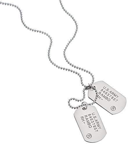 COOLSTEELANDBEYOND Men's Military Dog Tag Pendant Necklace With Ball Chain, Double ID Tag Design, Engraved Army-Style Plate, Classic Soldier Gift