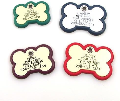 LuckyPet Pet ID Tag, Bone Frame Tag, Rugged Dog Tags with Colorful Frame, Custom Engraved, Medium, Neon Pink & Stainless