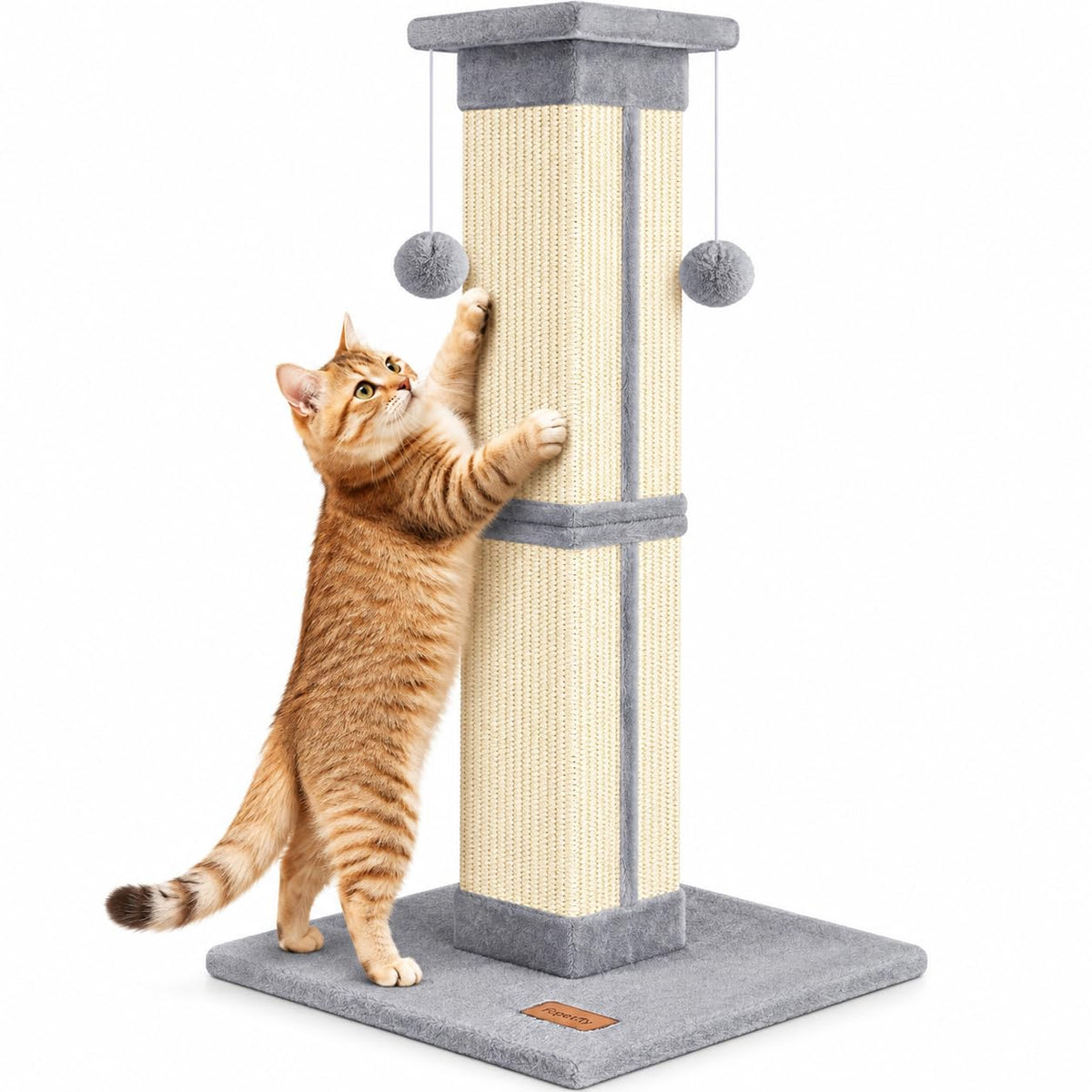 Cat Scratching Post 33 Inch for Indoor Cats, Tall Cat Scratcher with 100% Natural Sisal, Large Stable Base & 5 Inch Wide Post, Cat Scratch Post for Large Cats, Full-Body Stretching, Grey