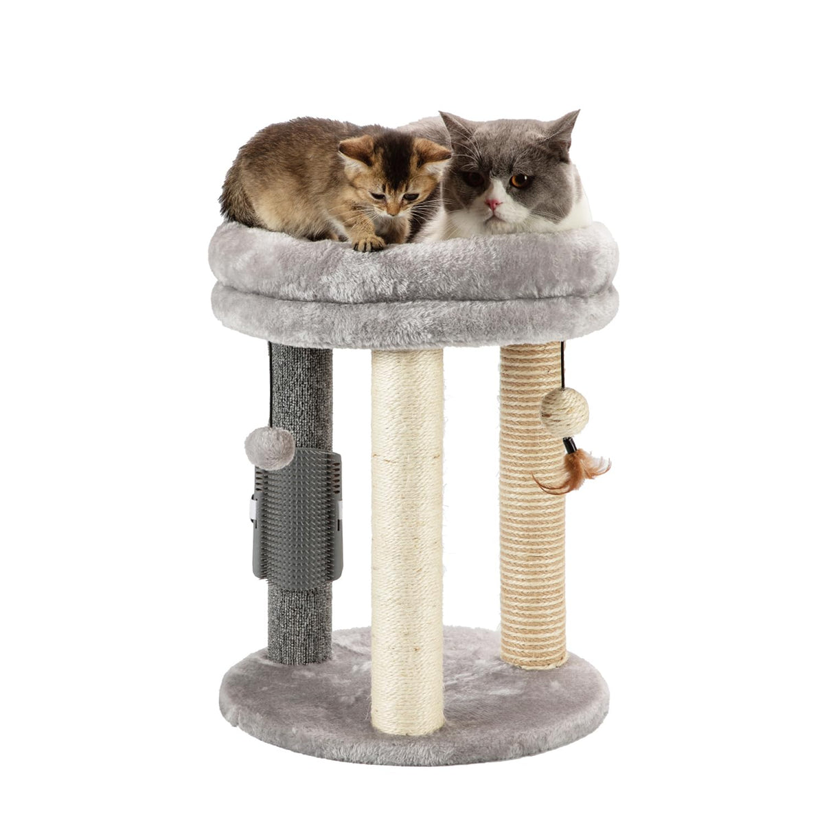 MECOOL 4in1 Small Cat Tree,Scratching Post with Tower Soft Bed, Sisal Carpet Jute Posts with Three Hanging Ball Toys and Massage Brush for Indoor Cats