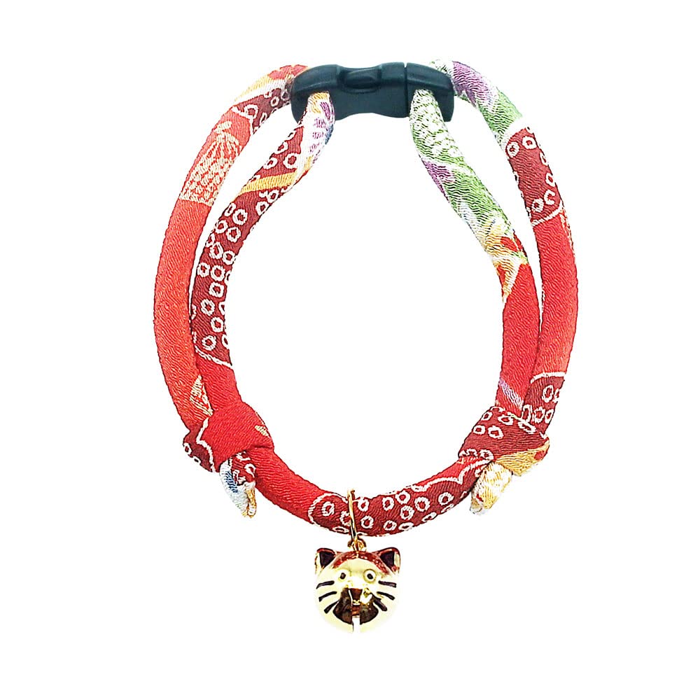 Cat Collar with Kitty Face Bell. Cute Japan Chirimen Kitten Collar. Soft & Lightweight.