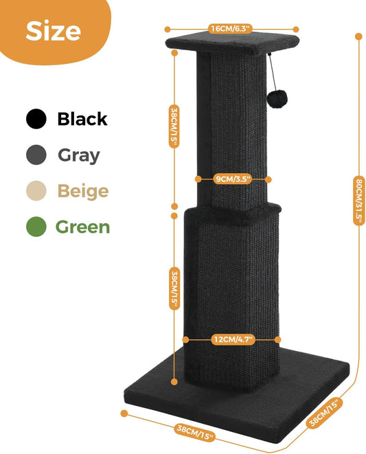 PAWZ Road Large Cat Scratching Post 32" Tall Black Cat Scratcher