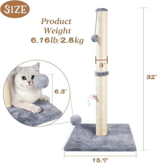 ANWA 32" Tall Sisal Cat Scratching Posts Tree for Indoor Cats Adults, Gray