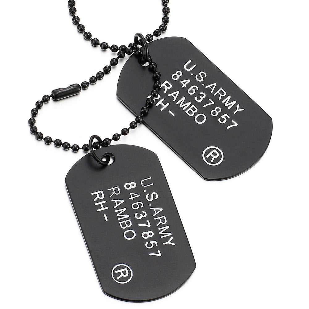 COOLSTEELANDBEYOND Men's Military Dog Tag Pendant Necklace With Ball Chain, Double ID Tag Design, Engraved Army-Style Plate, Classic Soldier Gift