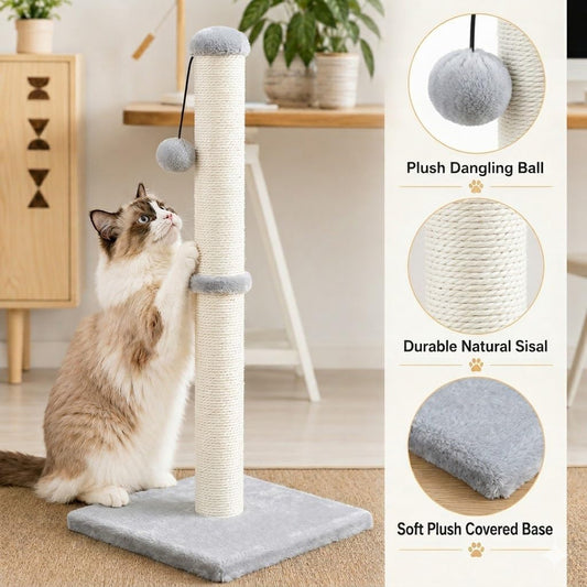Dimaka Tall Cat Scratching Post Tree Scratcher with Sisal Rope, Grey