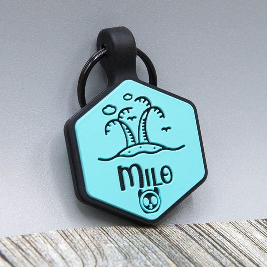 Silicone Silent Dog Tag Personalized with 5 Lines of Custom Deep Engraved Durable Soundless Pet ID Name Tag Hexagon Tiffany