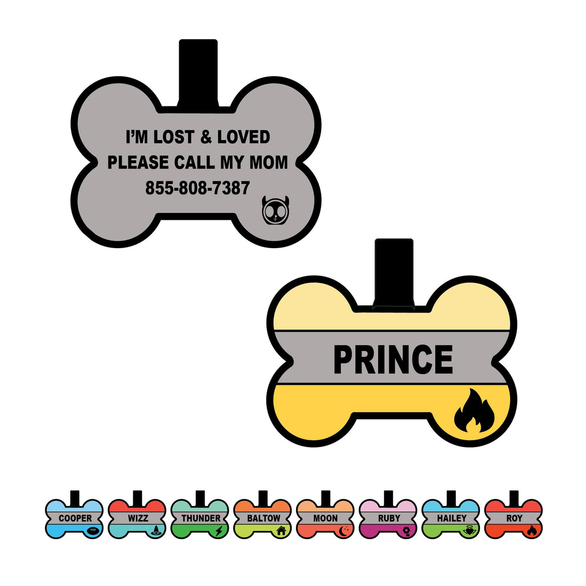 Silent Dog Tag Personalized with 5 Lines of Custom Deep Engraved Durable Soundless Silicone Pet ID Name Tag Bone Design Blue