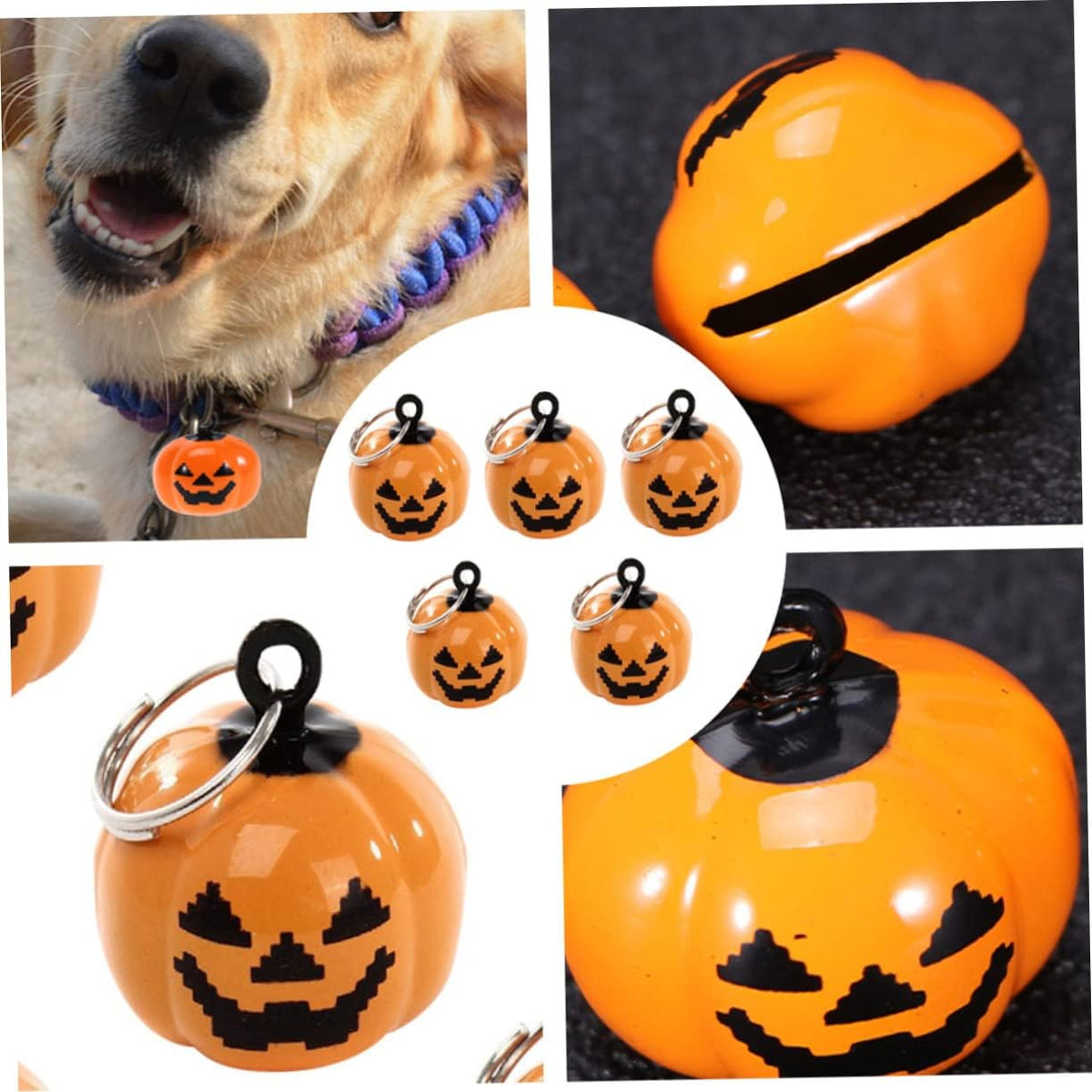 ORFOFE Pumpkin Collar Bells for Pets 5 Pieces Small Copper Halloween Pendant Jingle Charm for Dog Collars Accessories