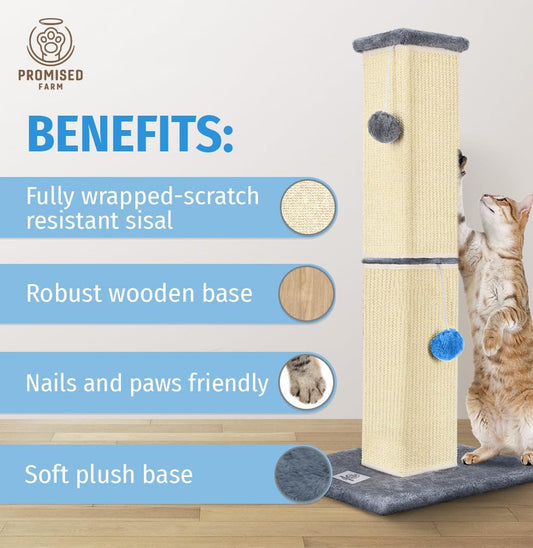 Tall Cat Scratching Post 32 Inches – Cat Scratcher for Indoor Cats Protect Furniture – Durable and Sturdy Design – Aesthetic Cat Accessories Essentials Grey/Blue