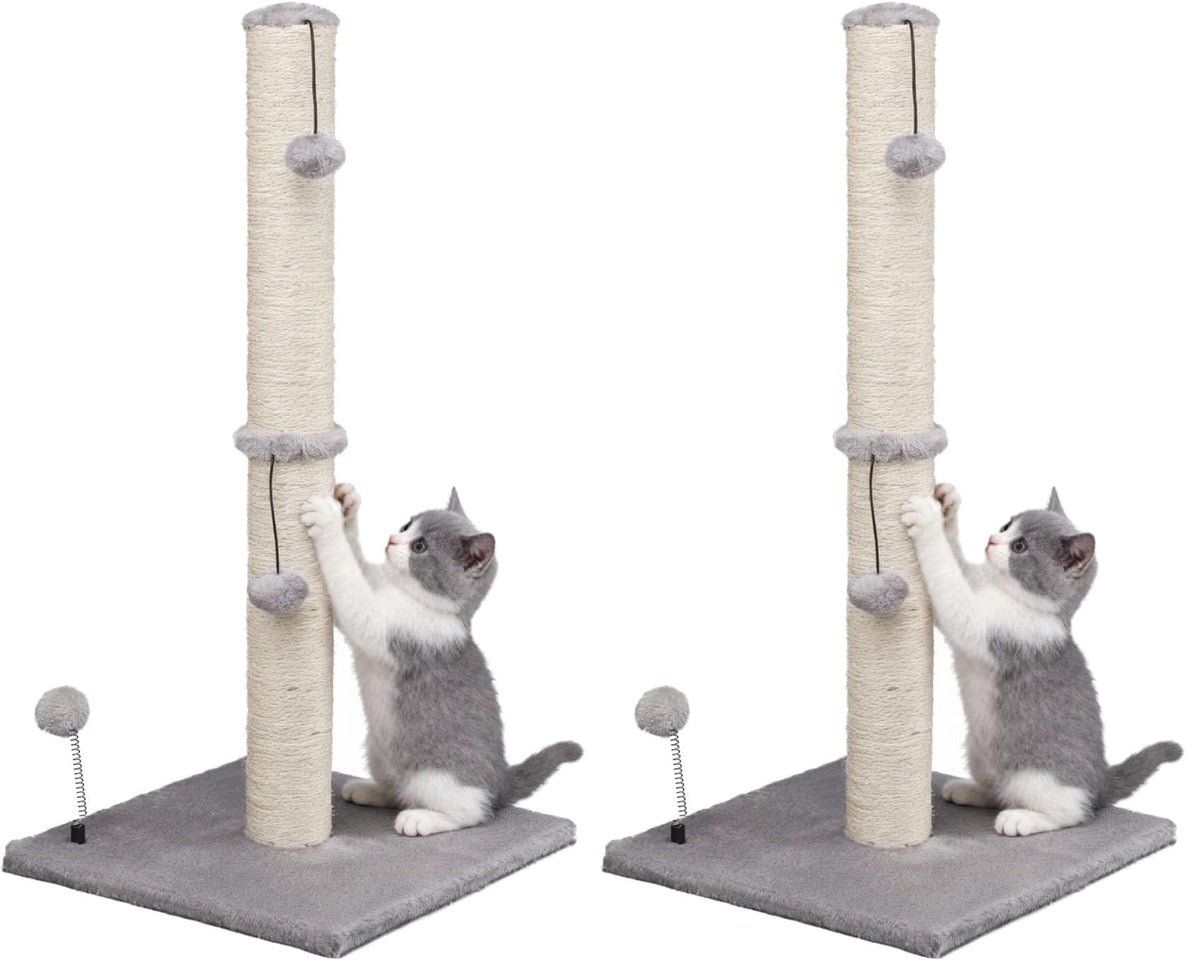 MECOOL Cat Scratching Post Premium Sisal Scratch Posts with Hanging Ball Vertical Scratcher for Indoor Cats and Kittens,Black
