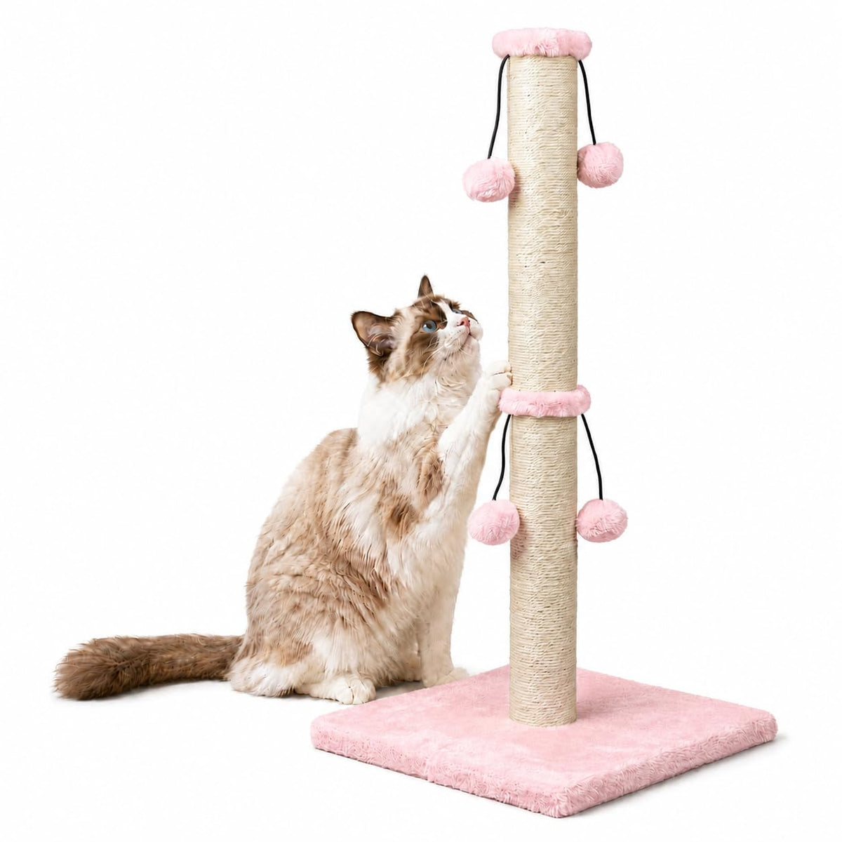 Dimaka 29'' Cat Scratching Post, Natural Sisal Rope Scratcher Post, Kitten Claw Scratch with 4 DanglingToy Balls for Large Cats (Grey)