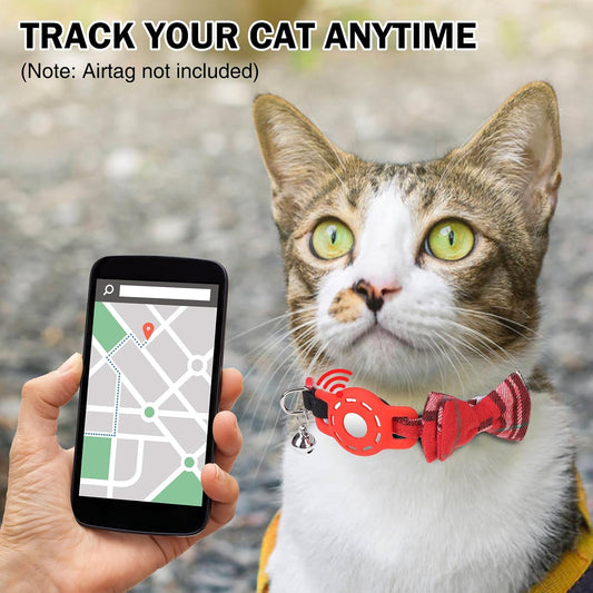 Airtag Cat Collar Breakaway, Bow Tie Collar with Airtag Holder