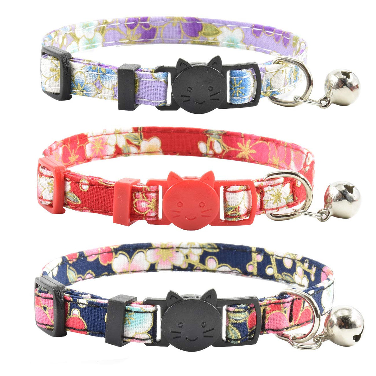 Breakaway Cat Collars with Bell, Set of 3, Durable & Safe Cute Kitten Collars Safety Adjustable Kitty Collar for Cat Puppy 7.5-11in (Plaid-2)