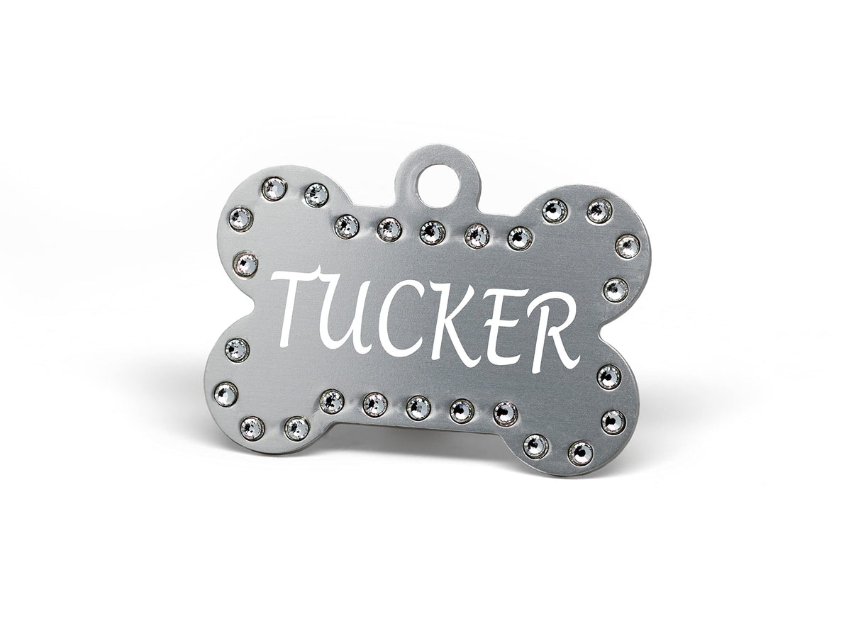 Providence Engraving Custom Engraved Crystal Pet Tags, Bone Shape, Pink