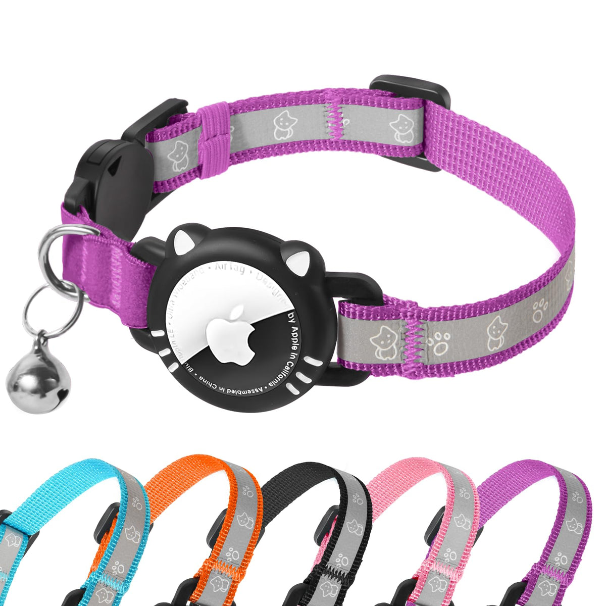 Cat Collar with Airtag Holder for Puppies Kittens, Pink, XS