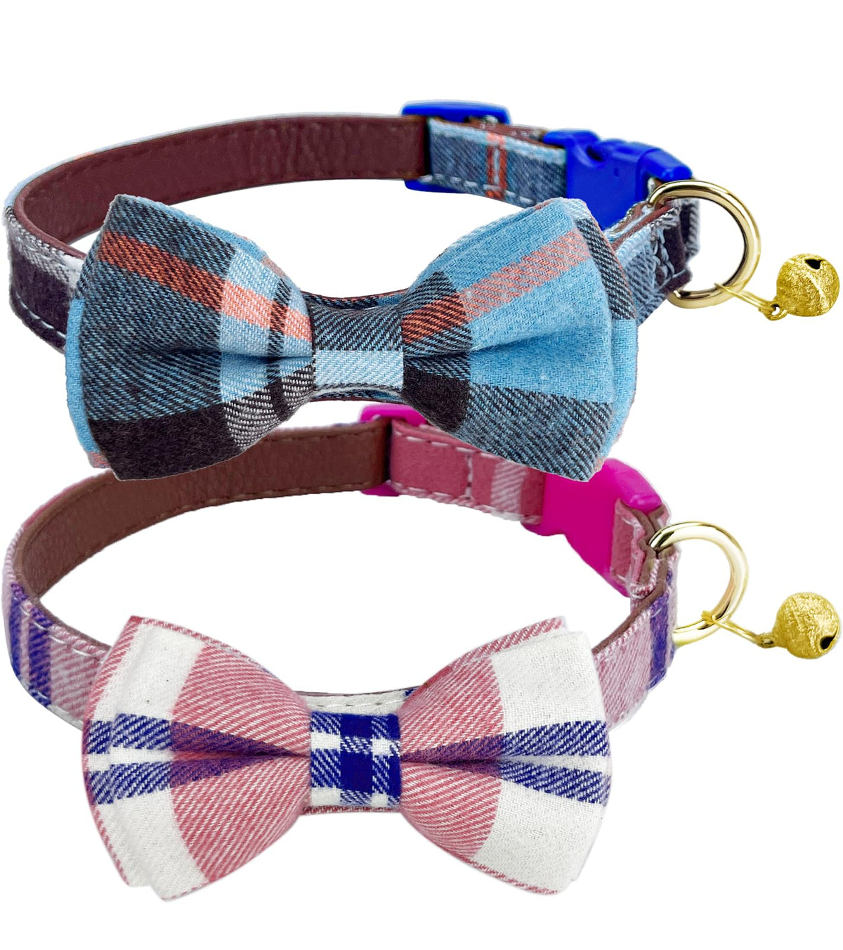 2 Pack/Set Dog Collars with Bow Tie and Bells, Adjustable Cute Dog Bow Ties Collar for Small/Medium/Large Boys and Girls Pets (Black+Brown, S(9.6''-13.8''))