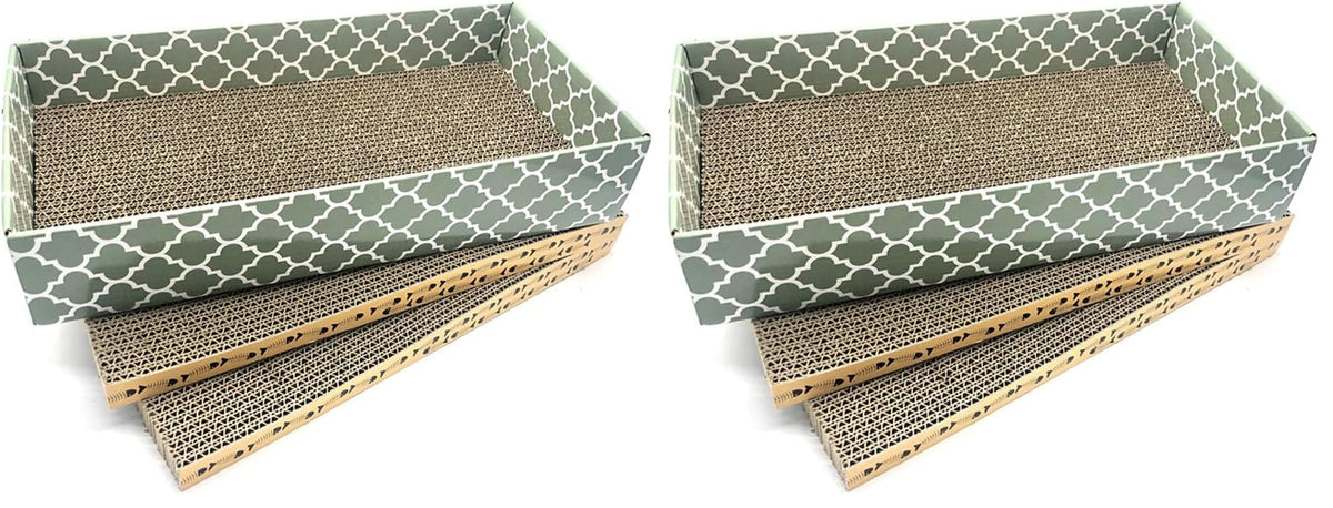 Cat Scratcher Cardboard Scratching Pads Scratch Lounge Bed with Catnip 3PCS Reversible Corrugated Cardboard with Scratch Box