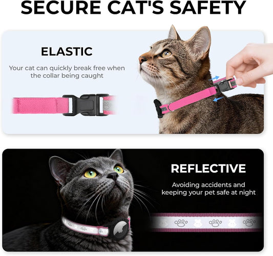 Breakaway AirTag Cat Collar, Reflective Cat Tracker Collar with Bell