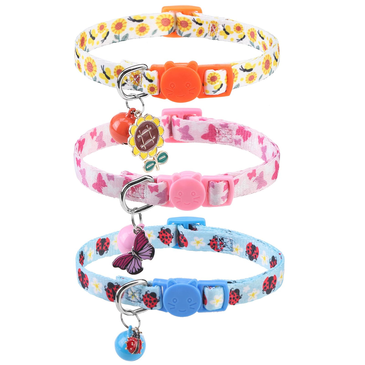 SCENEREAL Breakaway Cat Collar with Bells, 3 Pack Spring Pink Cats Collars with Safety Buckle, Soft Adjustable Cute Kitten Puppy Personalised Summer Collars for Dogs Girl Boy