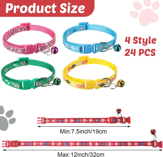 Yunsailing 24 Pcs Dog Collars with Bells for Litter Dog, Cute Pattern