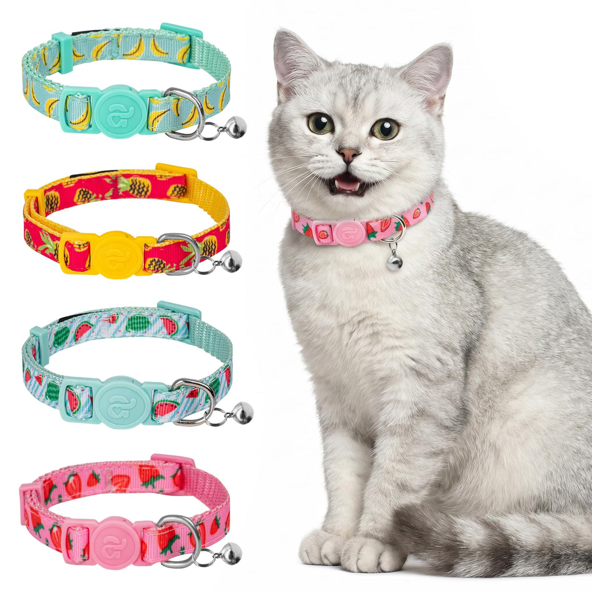 azuza 4 Pack Kitten Collars, Breakaway Kitten Collar with Bell, Plaid