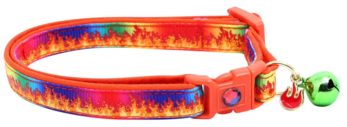 Flame Cat Collar with Charm & Bell | Safety Breakaway | Adjustable Large Size or Kitten Collar (Purple, Small(10lbs & Less))