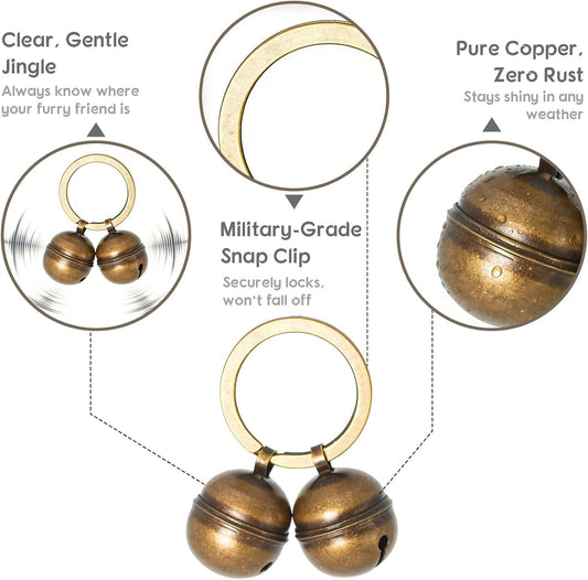 Copper Bells for Dog Collars with Snap Clips - Dog Bells to Go Outside,Made of Pure Copper for Dogs/Cat - Clear Sound & No Rust - Know Where Your Pet