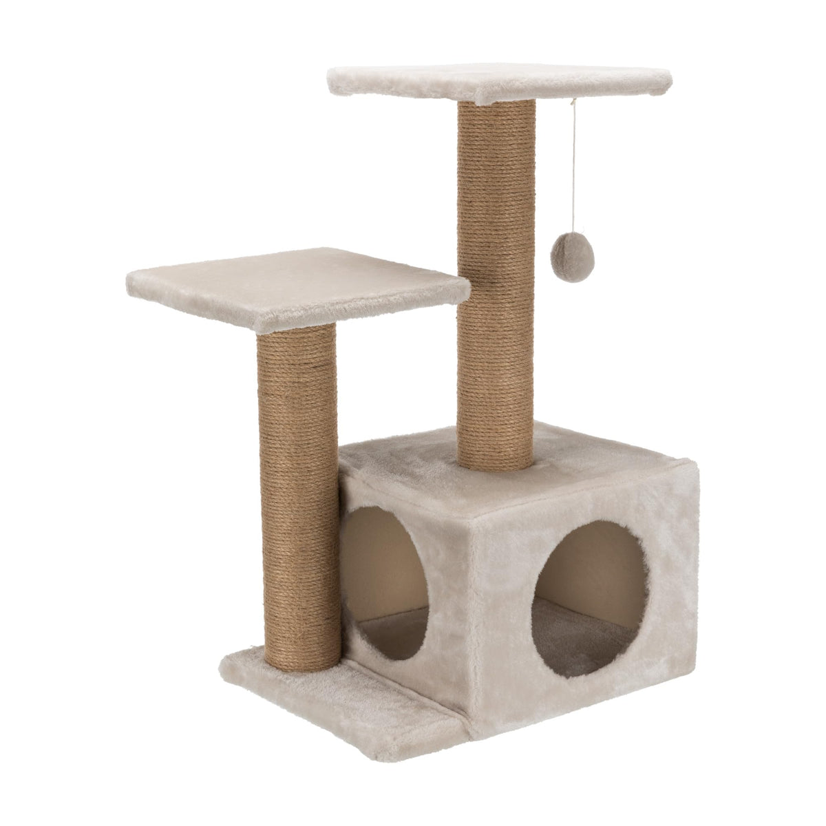 Trixie Valencia Scratching Post – Cat Tower with Sisal Posts, Condo & Dangling Toy – Compact Cat Furniture for Indoor Cats – Gray, 17.3" x 13" x 28"