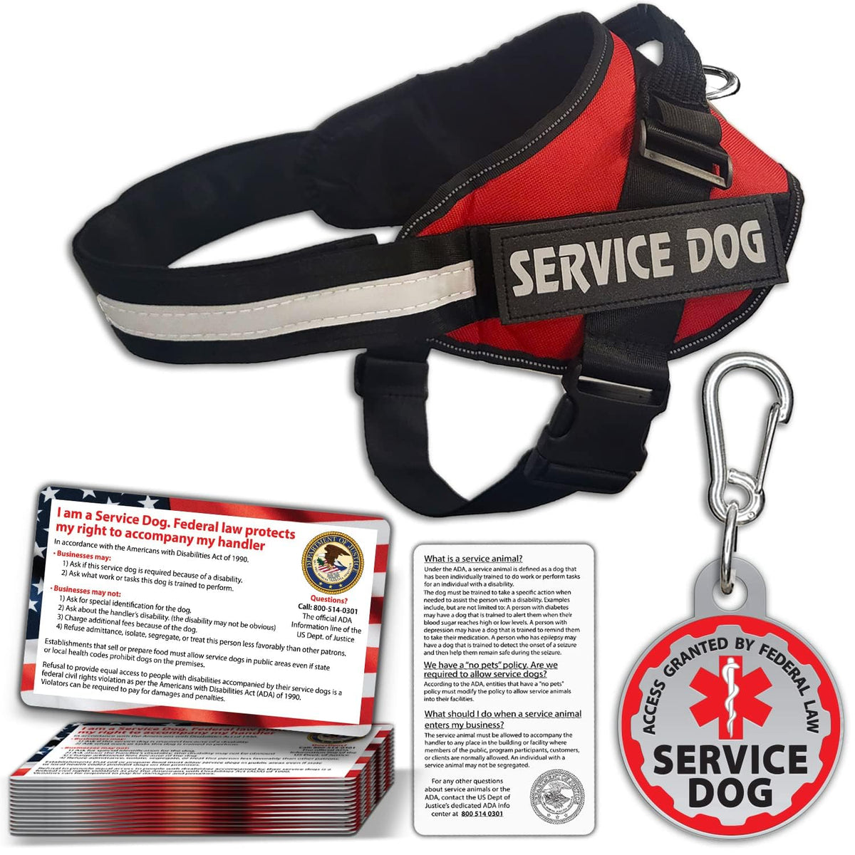 Service Dog Vest, ID Tag 50 ADA Information Cards - Harness with Patchs - L