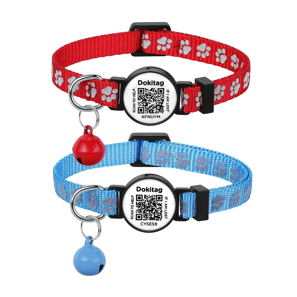 Reflective Cat Collar with QR Code Name Tag,Breakaway Cat Collars with Pet Id Tag and Bells,Scan QR Receive Instant Pet Location Alert Email 2pack (Pink&red)