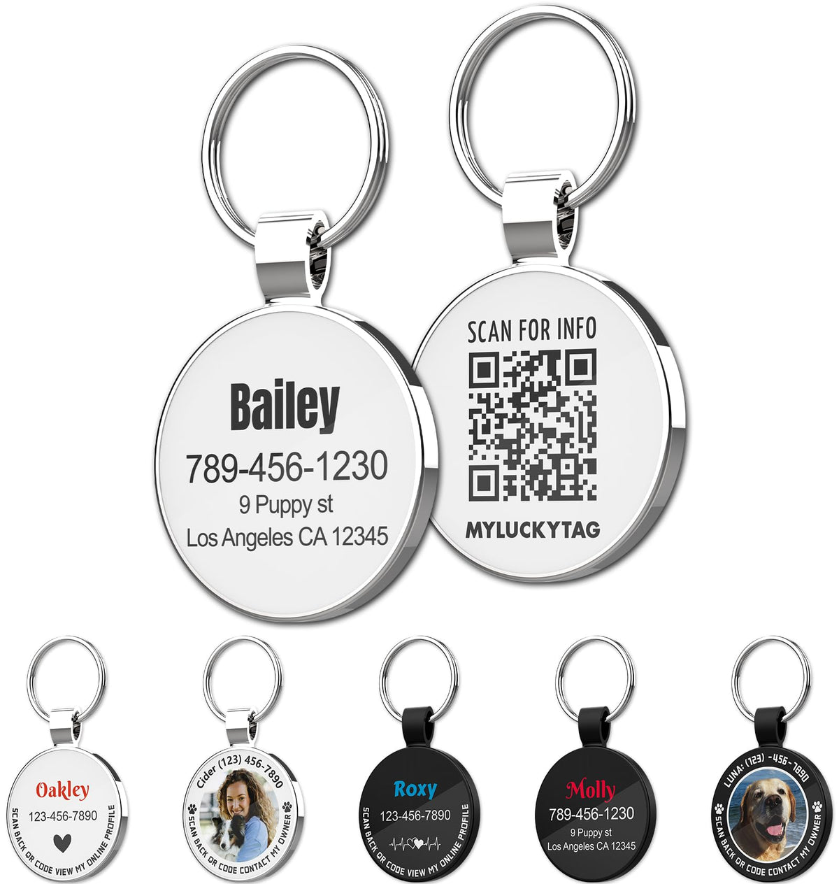 MYLUCKYTAG Personalized QR Code Pet ID | Dog & Cat Collar Tag | Online Profile with Instant Scanned Location Alert Email