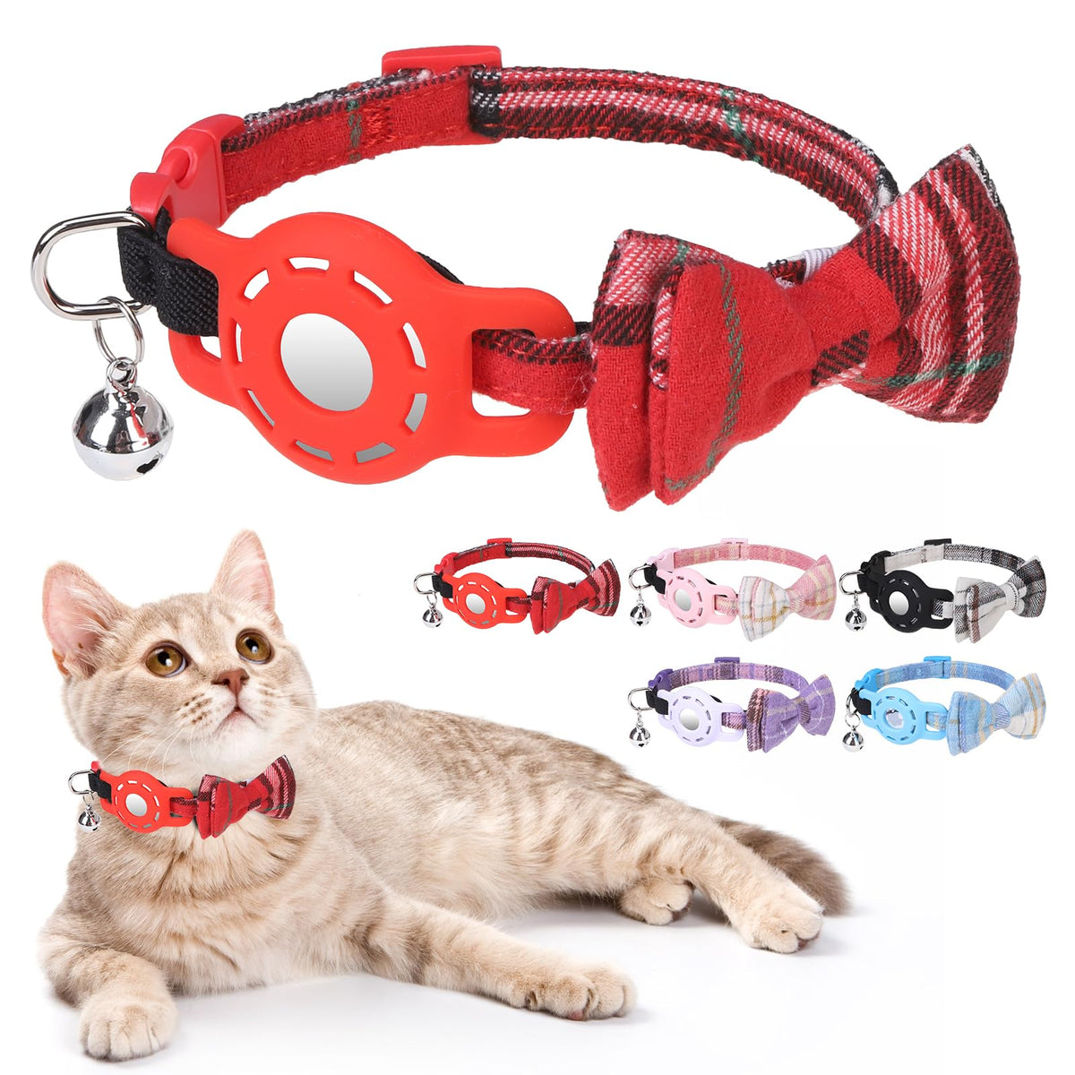 Airtag Cat Collar Breakaway, Bow Tie Collar with Airtag Holder