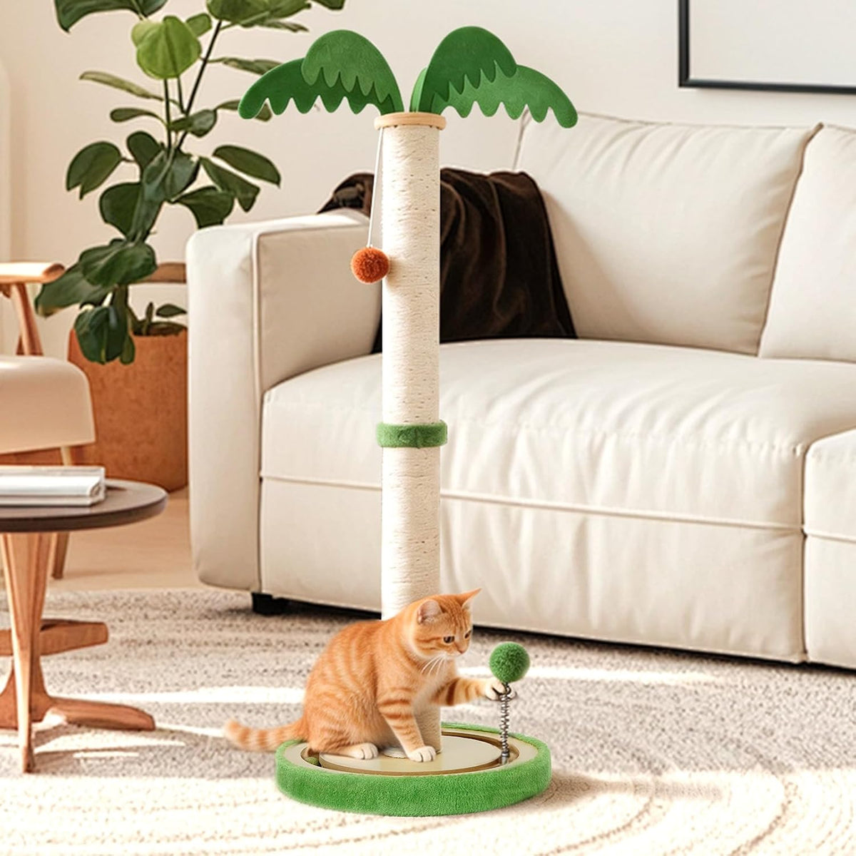 TIMIEEYA 32" Tall Cat Scratching Post - Cat Scratching Posts for Indoor Cats with Spring Ball, Interactive Wooden Track Ball for Kittens Adults Cats
