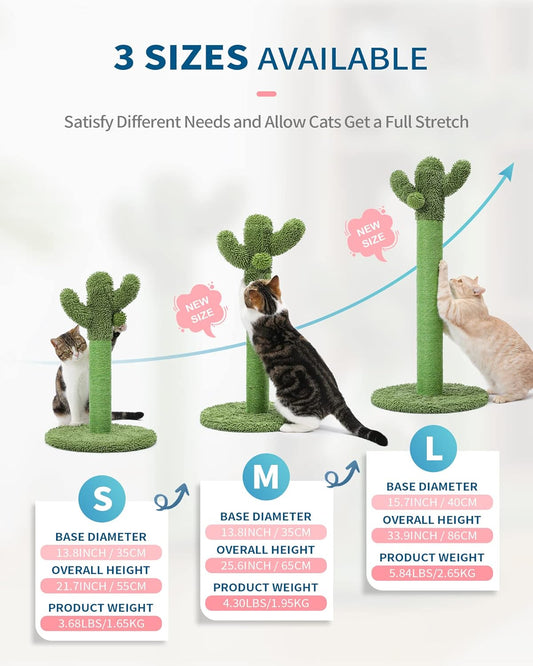 Made4Pets Cactus Cat Scratching Post for Indoor Cats with Plush Ball, 25.6"