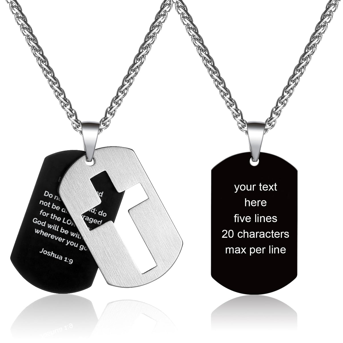 P. BLAKE Dog Tag Cross Necklace Gifts for Boys Men, Stainless Steel Bible Verse Pendant Chain Christian Religious Jewelry Gifts