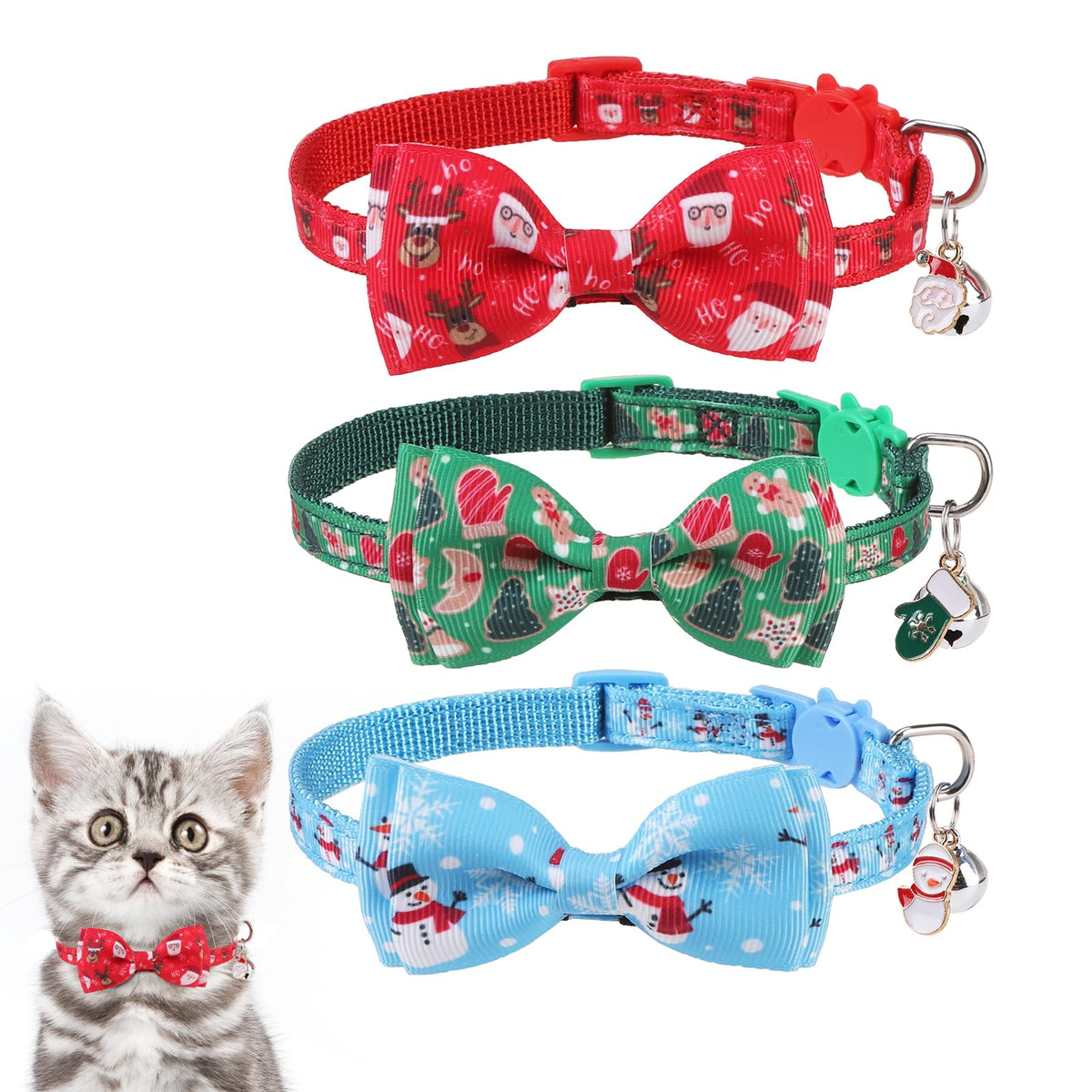 KOOLTAIL Glow in The Dark Cat Collar Breakaway with Bells,6 Pack Moonlight Cute Kitten Collars, Personalized Reflective Safety Buckle Stars&Moon Charm Pet Collars for Kitty Boys Girls, Pink Purple