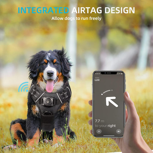 Dog Harness with 100% Waterproof AirTag Holder, AirTag Dog Vest (Black,M)
