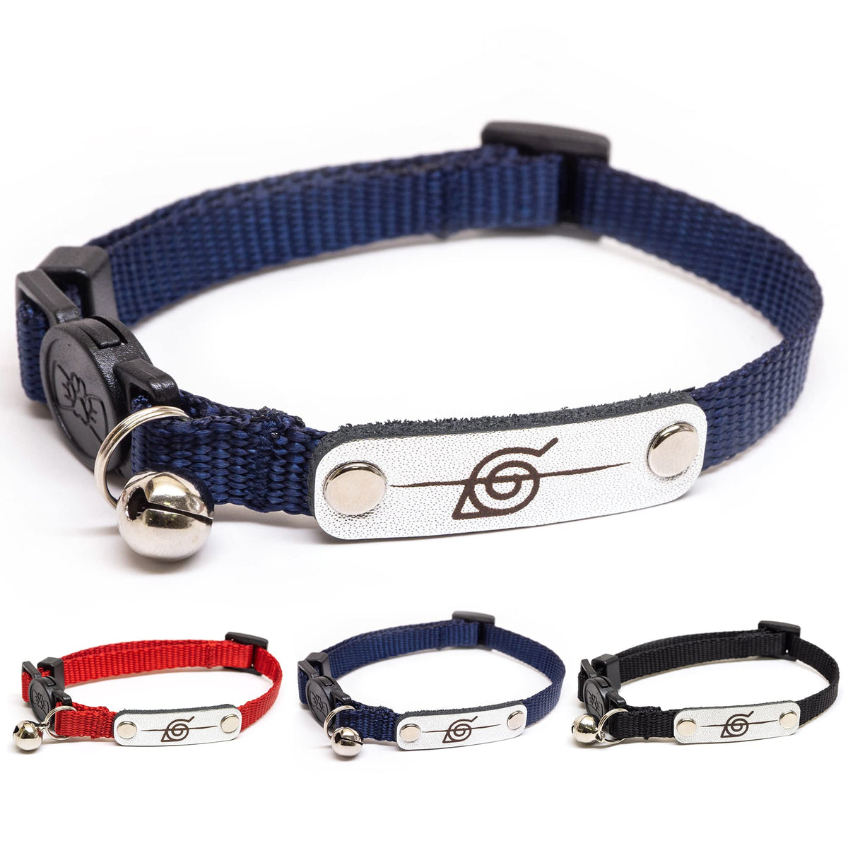 Naruto Breakaway Cat Collars for Girl & Boy Cats | Officially Licensed Naruto Shippuden Hidden Leaf Village Pet Accessories & Gifts, (8.5” to12”) Adjustable Cute Kitten Collar with Bell (Navy, Ninja)