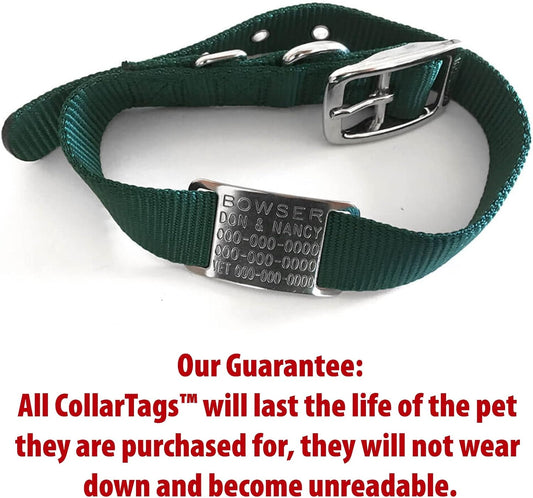 Boomerang Tags Slide on Dog ID Tags Engraved for Pets - Collar Tag, Personalized, Silent, Custom Slide-on Stainless Steel Dog Name Tag (Closed End Large for 1 Inch Wide Nylon Collars with Belt Buckle)