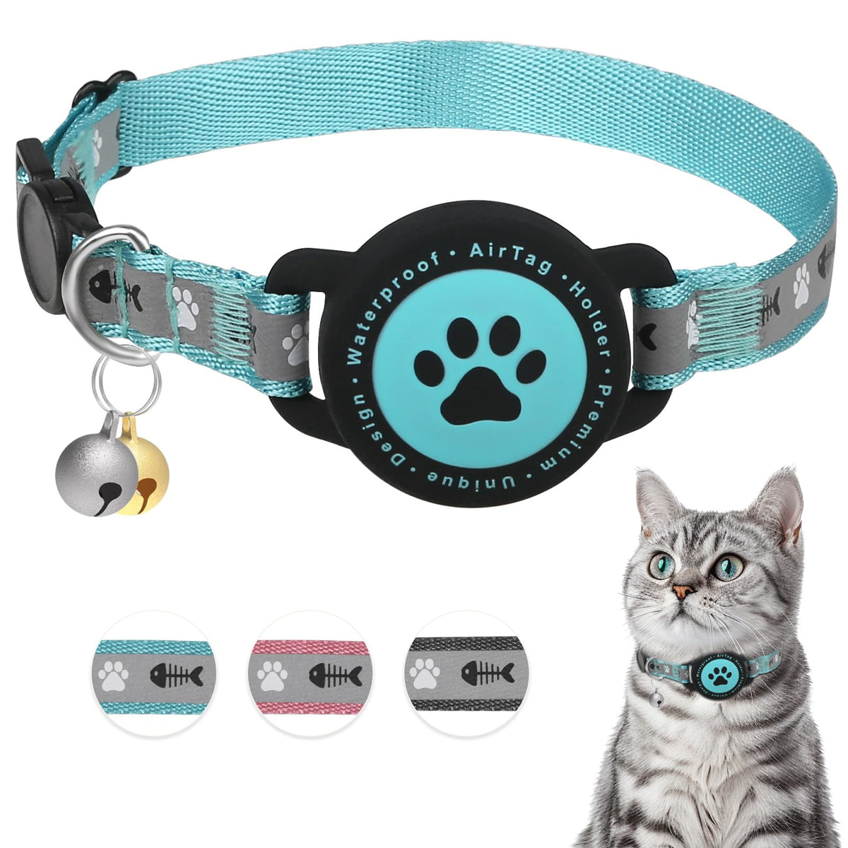Waterproof Airtag Cat Collar, Breakaway Cat Airtag Collar with Bell