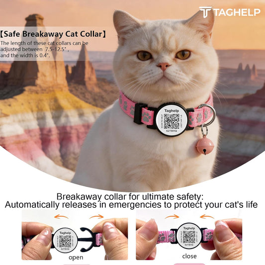2 Pack QR Code Cat Collar with Instant Lost Pet Recovery System, Scan for Urgent Alerts & Location Info, Breakaway Reflective Collar with Safety Bell (Blue & Pink)