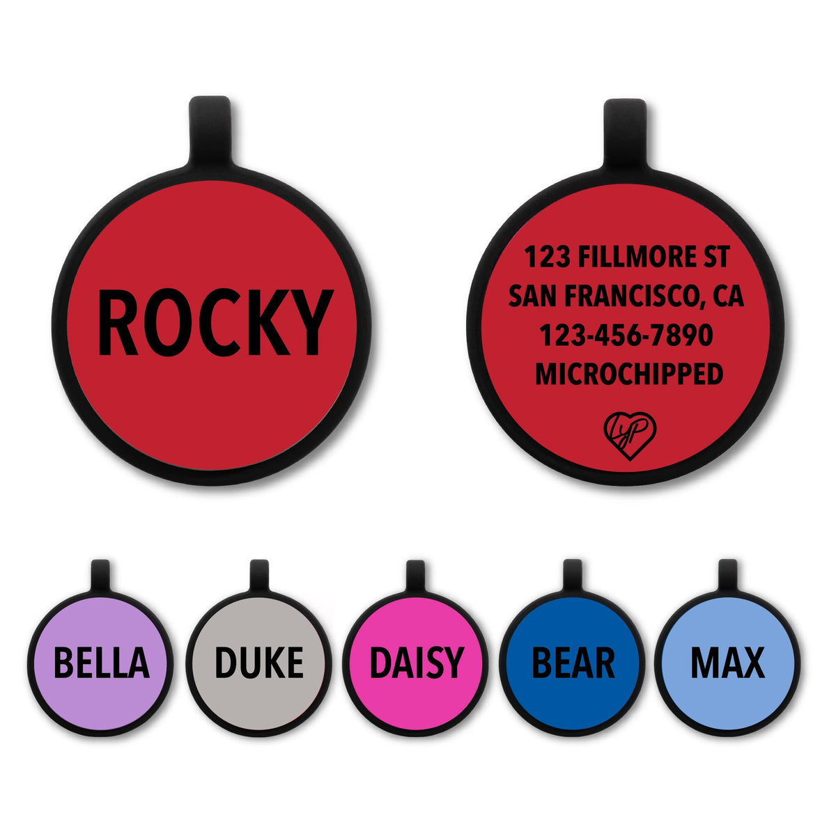 LYP Soundless Pet Tag - Deep Engraved Silicone – Double Sided and Engraving Will Last - Many Design Choices of Pet ID Tags, Dog Tags, Cat Tags (Grey, Circle)