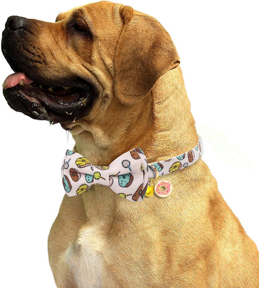 2 Pack Print Dog Collars with Bow Tie, Adjustable Dog Collar with Bells and Charm Safety Buckle Cute Pet Collars for Small/Medium/Large Dogs and Cats Boys Girls