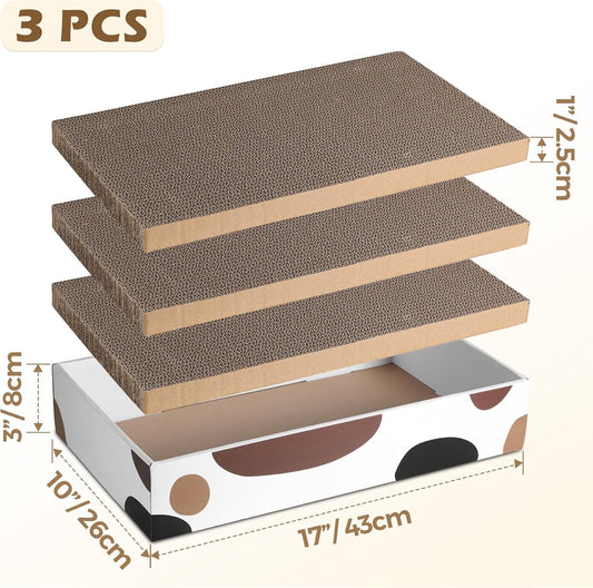 ComSaf Cat Scratcher Box 17 x 10 in, 3 Reversible Cardboard Pads for Cats