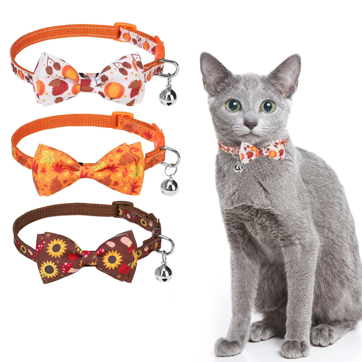 SCENEREAL Breakaway Cat Collar with Bell, 2 Pack Safety Adjustable Cat Collars with Pendant, Pink Personalised Puppy Kitten Collar with Bow for Spring Summer, Strawberry Daisy