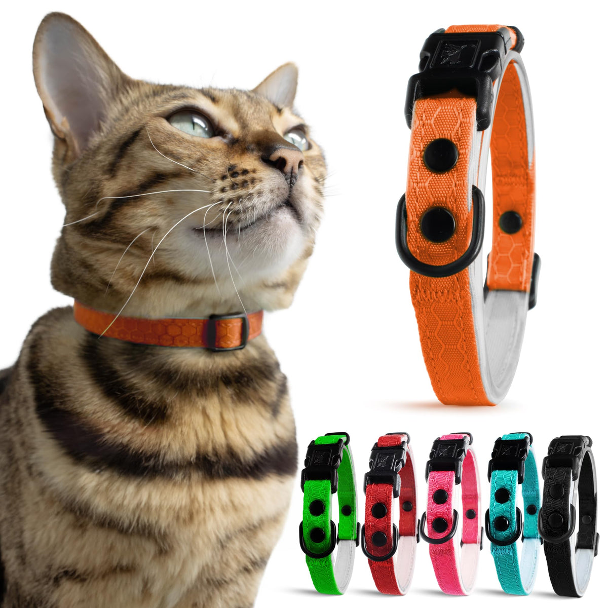 OutdoorBengal Durable Breakaway Cat Collar, No Bell (Black, M/L)