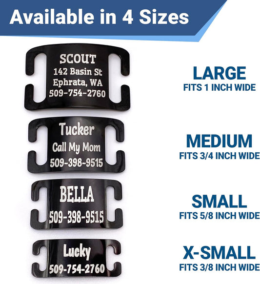 GoTags Slide-On Pet ID Tags, Personalized Dog and Cat Collar Tags, Silent, No Noise Tags Made of Stainless Steel, Custom Engraved