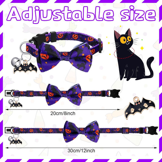 Kacctyen 18 Pcs Holiday Cat Collars Halloween with Bowtie Bell, Small