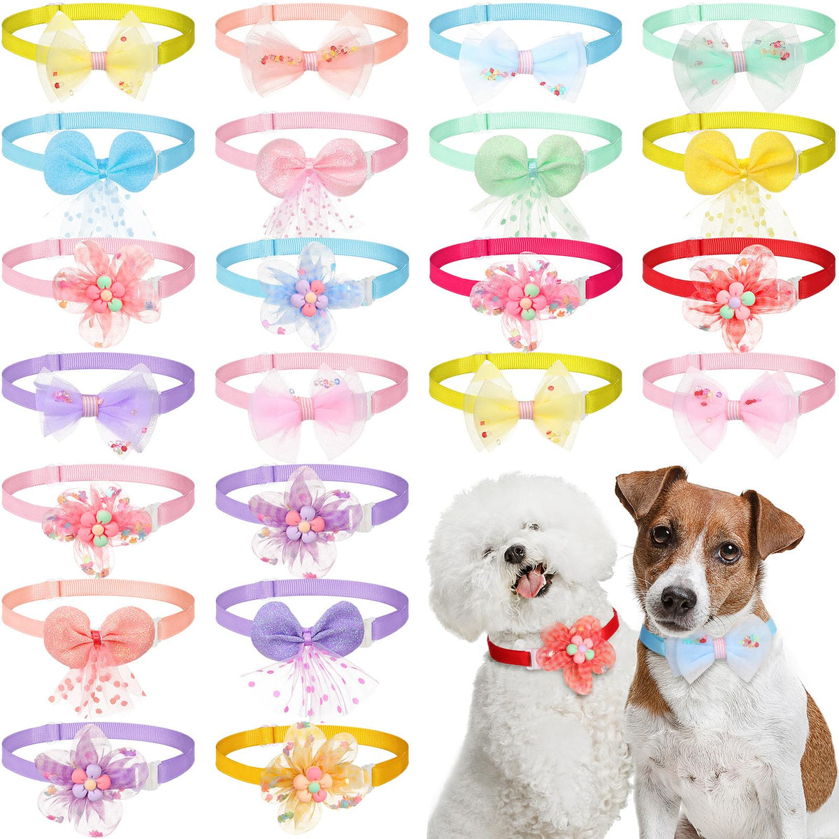 Saintrygo 22 Pcs Dog Bow Ties Collar Flower Neck Ties, Fresh